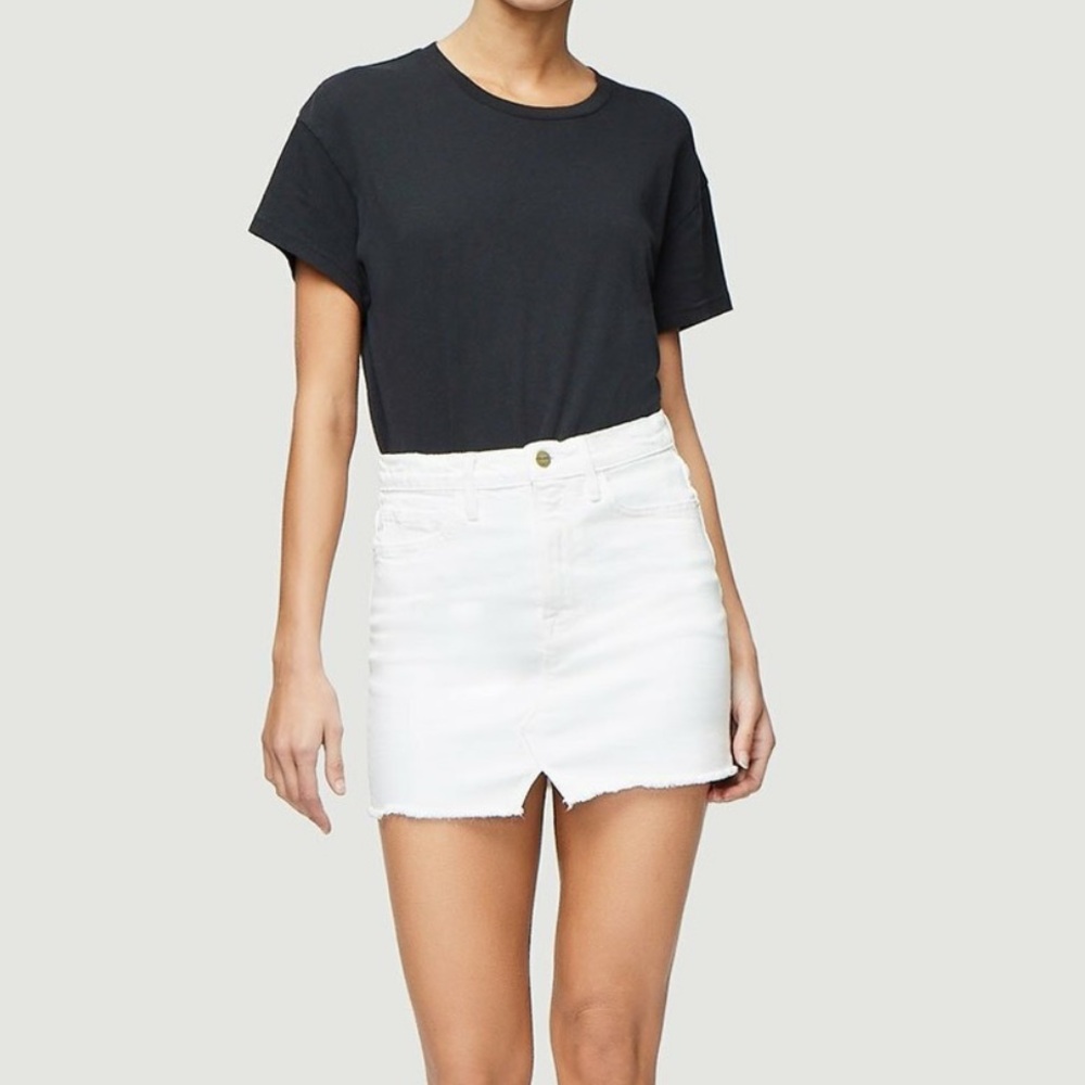 FRAME Frayed Hem White Denim Mini Skirt Size 29